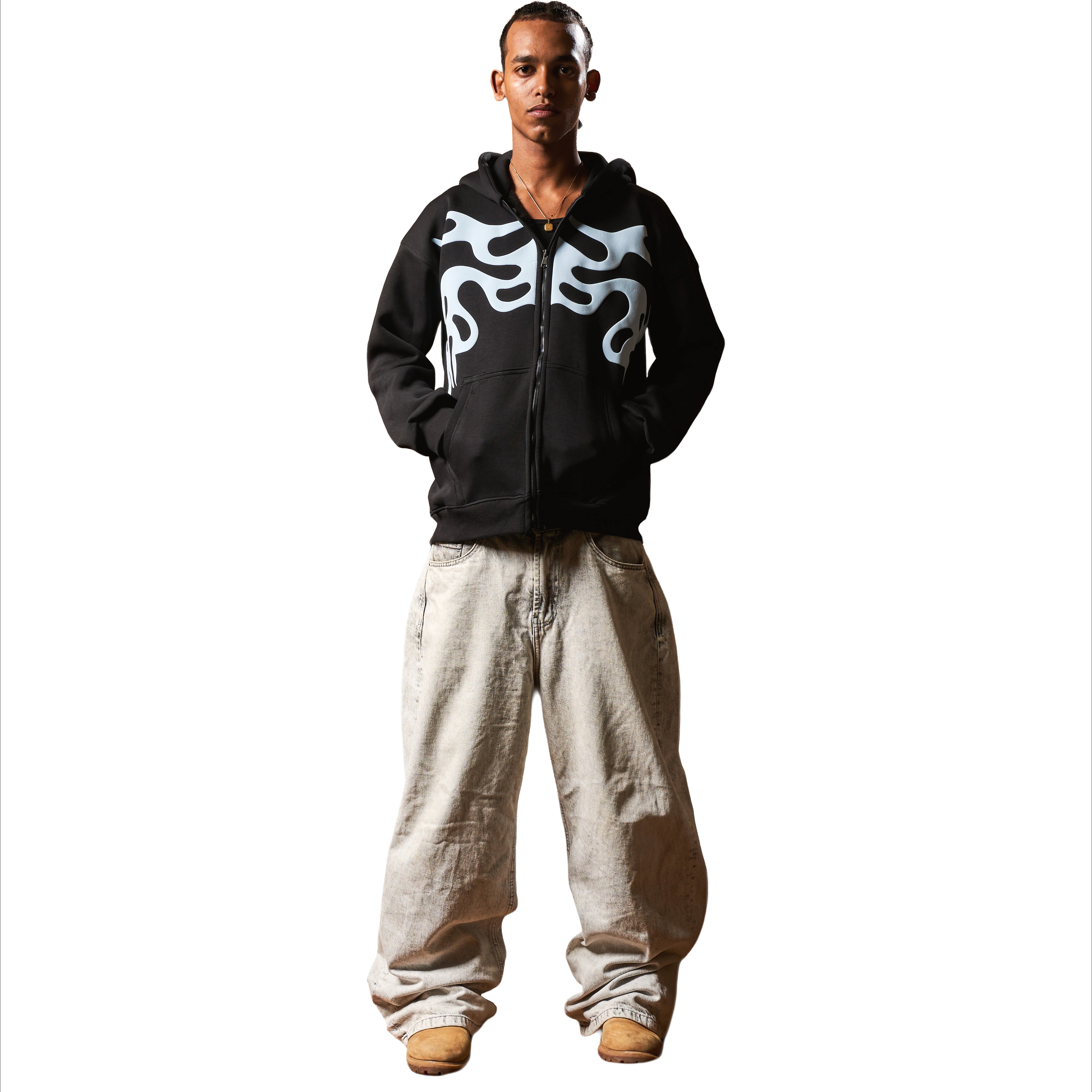 INFERNO LIGHT BLUE ON BLACK ZIP UP JACKET