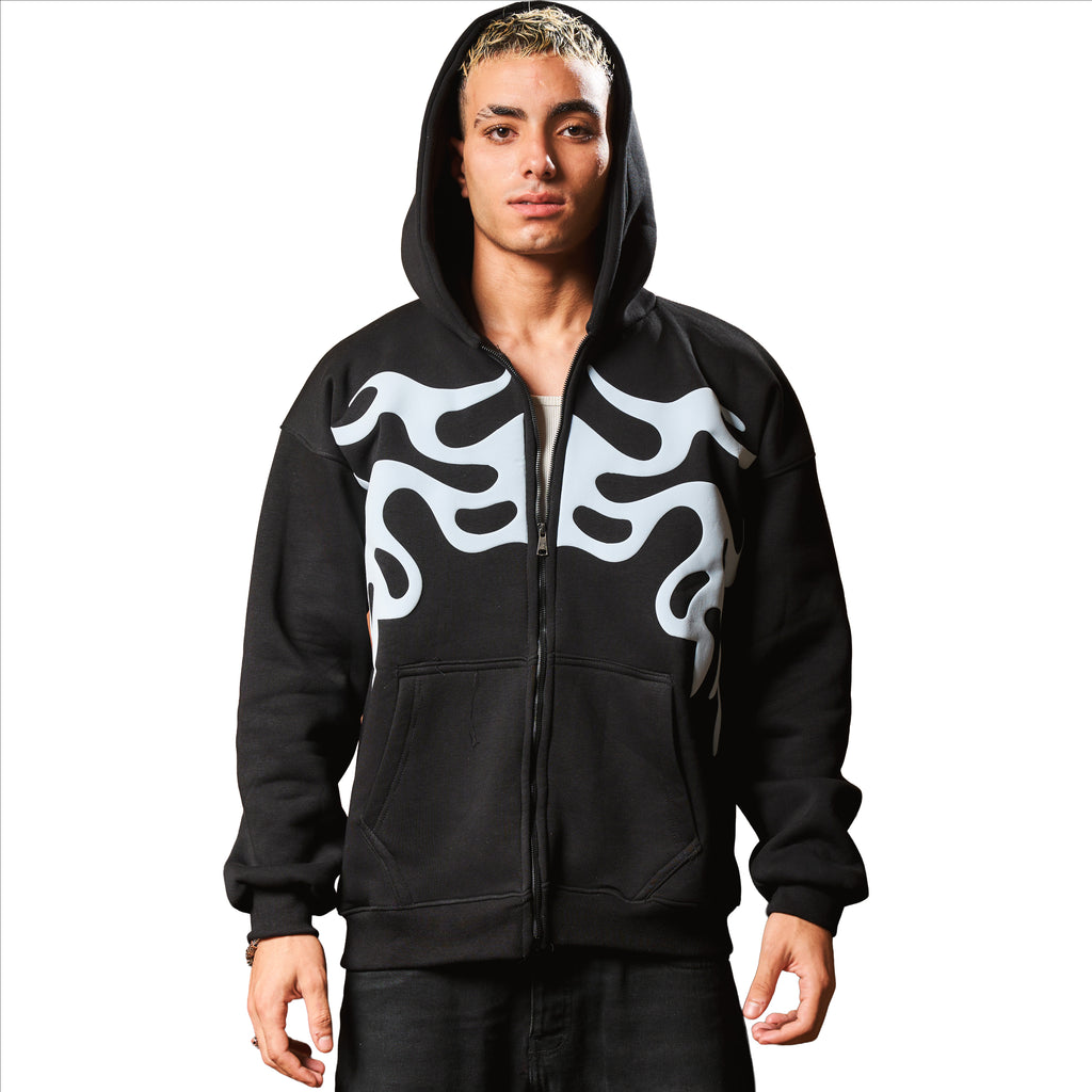 INFERNO LIGHT BLUE ON BLACK ZIP UP JACKET