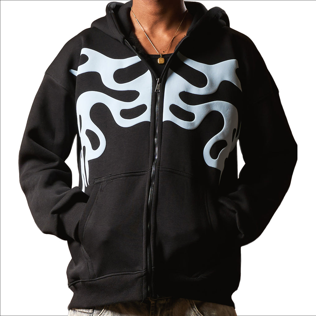 INFERNO LIGHT BLUE ON BLACK ZIP UP JACKET